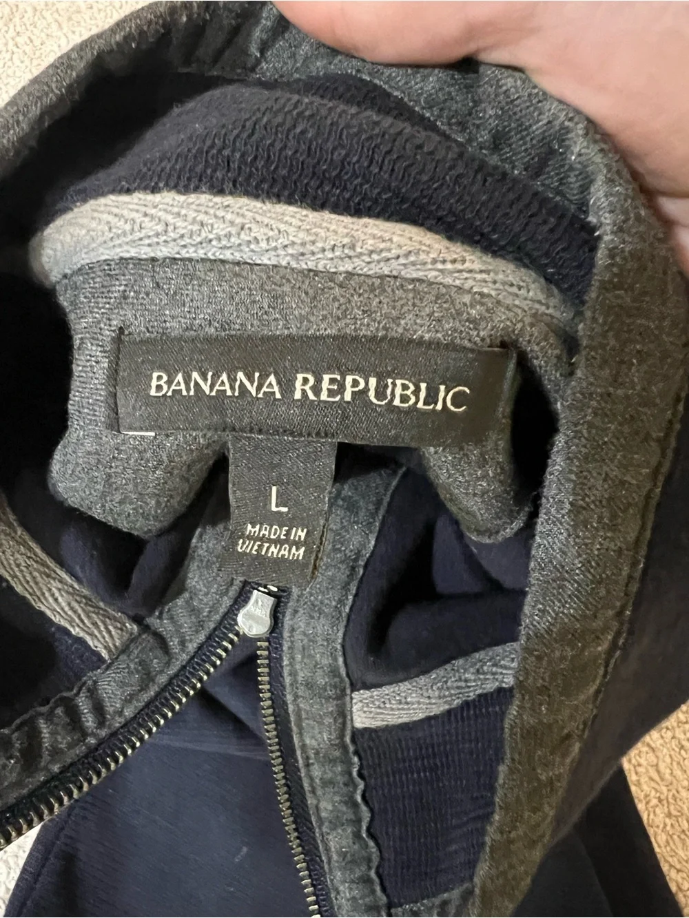 Banana Republic Navy Quarter-Zip Sweater with Gray Trim